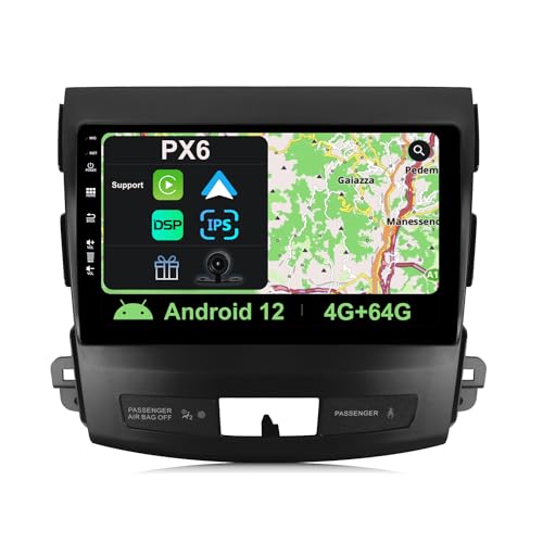 YUNTX [PX6-4G+64G] Android 11 Autoradio Passt für Mitsubishi Outlander/Peugeot 4007/Citroen C-Crosser- IPS 9” 2 Din Touch-Screen-Kostenlose Kamera-Unterstützt DAB/GPS/HDMI/4K/Lenkradsteuerung/CarPlay von YUN