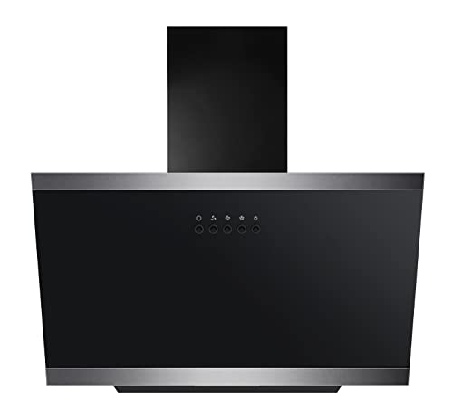 YUNA Dunstabzugshaube DULCIA | 60cm Breite | mit 47W Motorleistung | Schwarze Glasfront | 3 Leistungsstufen | Abluft & Umluft | Energieeffizienz A | LED-Beleuchtung (ohne Kohlefilter) von YUNA