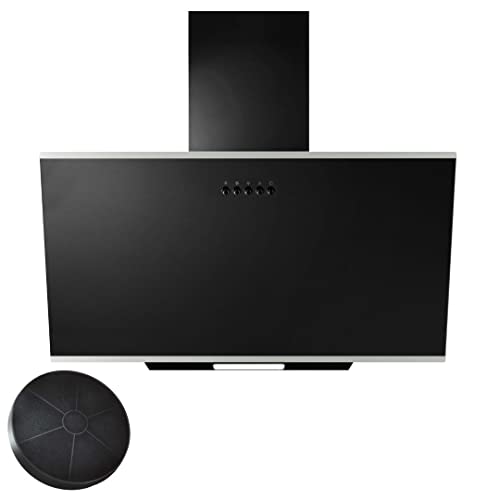 YUNA Dunstabzugshaube DUNJA | 60cm Breite | mit 47W Motorleistung | Schwarze Glasfront | 3 Leistungsstufen | Abluft & Umluft | Energieeffizienz A | LED-Beleuchtung (inklusive Kohlefilter) von YUNA