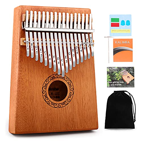 YUNDIE Kalimba Daumenklavier, tragbares 17 Tasten Mbira Fingerpiano mit Stimmhammer und Lernanleitung, Musikinstrumente Geburtstagsgeschenk für Kinder Erwachsene Anfänger Profi (Braun, 17 keys) von YUNDIE