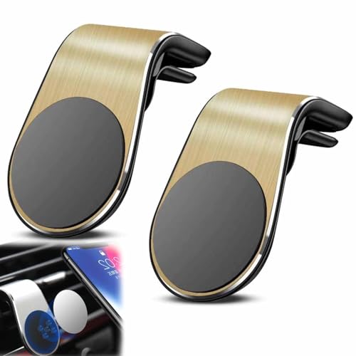 YUNFAN 2 pcs Mobile Phone Navigation Magnetic Bracket,Navigation Bracket Phone Holder,L Type 360° Rotatable Car Phones Mount,Vent Magnetic Phones Holder,for Any Smartphone (Gold) von YUNFAN