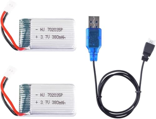 YUNIQUE GREEN-CLEAN-POWER - 2 Stück LiPo-Akkus 3,7 V 380 mAh mit USB-Kabel | Kompatibel mit Hubsan X4 H107c H107d H107L, Syma X11 X11C, HS170 | Ideal für RC Quadrocopter, RC Hubschrauber, Silber YUNIQUE GREEN-CLEAN-POWER - 2 Stück LiPo-Akkus 3,7 V 380 mAh mit USB-Kabel | Kompatibel mit Hubsan X4 H107c H107d H107L, Syma X11 X11C, HS170 | Ideal für RC Quadrocopter, RC Hubschrauber, Silber von YUNIQUE GREEN-CLEAN-POWER