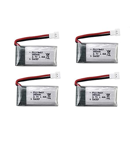 YUNIQUE GREEN-CLEAN-POWER - 4er Set LiPo 3.7V 380mAh Akkus für RC Quadrocopter | Kompatibel mit Hubsan X4, Syma X11, HS170 | Optimiert die Flugzeit, Silber von YUNIQUE GREEN-CLEAN-POWER