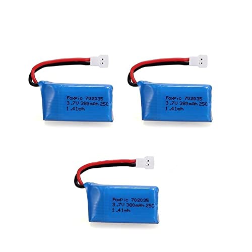 YUNIQUE GREEN-CLEAN-POWER - Satz 3 3.7V 380mAh wiederaufladbare LiPo Batterien für Drohnen | Kompatibel mit HUBSAN X4 H107L/C/D, V252, JXD 385 | Hohe Qualität, Hellblau/Blau von YUNIQUE GREEN-CLEAN-POWER