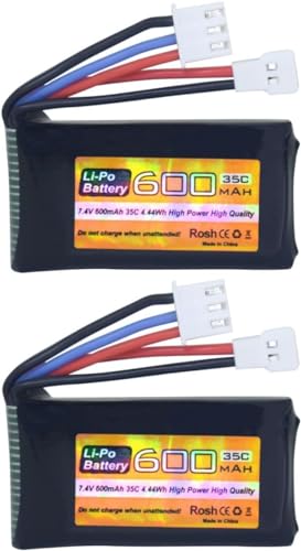 YUNIQUE GREEN-CLEAN-POWER - Set aus 2 LiPo-Batterien 7.4V 600mAh 35C 2S mit Molex-Stecker - Kompatibel mit FMS FCX24 RC Auto, LKW und Elektrischen Kletterfahrzeugen von YUNIQUE GREEN-CLEAN-POWER