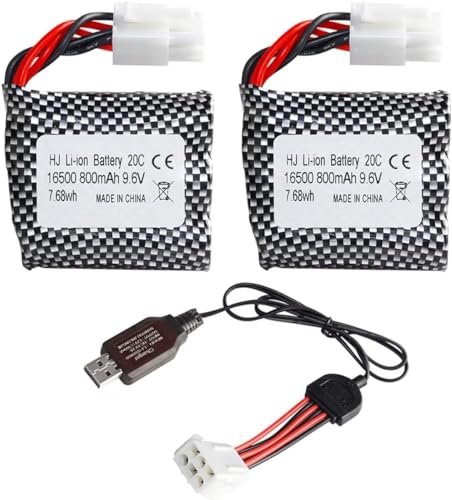 YUNIQUE GREEN-CLEAN-POWER - Set mit 2 wiederaufladbaren Lithium-Ionen-Akkus 9,6 V 800 mAh 20 C mit EL-6P Anschluss und USB-Ladegerät - Kompatibel mit RC Auto, Geländewagen, Jumper YUNIQUE GREEN-CLEAN-POWER - Set mit 2 wiederaufladbaren Lithium-Ionen-Akkus 9,6 V 800 mAh 20 C mit EL-6P Anschluss und USB-Ladegerät - Kompatibel mit RC Auto, Geländewagen, Jumper von YUNIQUE GREEN-CLEAN-POWER
