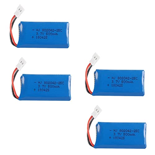 YUNIQUE GREEN-CLEAN-POWER - Set von 4 Wiederaufladbaren LiPo-Batterien 3.7V 500mAh | Kompatibel mit HUBSAN X4 H107L/C/D, V252, JXD 385 | Für RC Drohnen | Maße: 42x20x8 - Gewicht: 13 Gramm von YUNIQUE GREEN-CLEAN-POWER