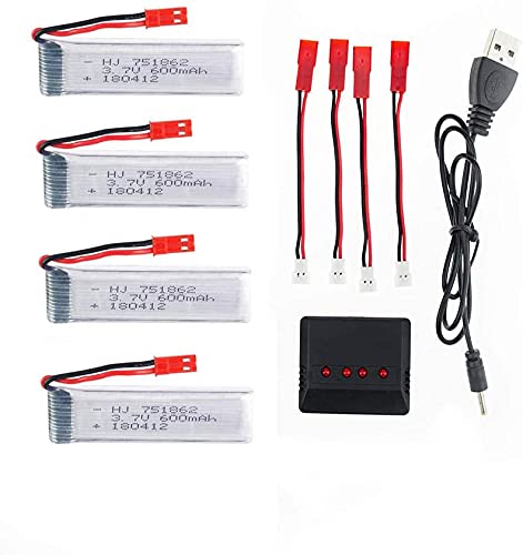 YUNIQUE GREEN-CLEAN-POWER - Set von 4 Wiederaufladbaren LiPo-Batterien 3.7V 600mAh für RC-Drohnen | Kompatibel mit UDI U817, WLtoys V959, RC-Hubschrauber | Ladegerät Inklusive | 65X17X8 mm - 17,5 g YUNIQUE GREEN-CLEAN-POWER - Set von 4 Wiederaufladbaren LiPo-Batterien 3.7V 600mAh für RC-Drohnen | Kompatibel mit UDI U817, WLtoys V959, RC-Hubschrauber | Ladegerät Inklusive | 65X17X8 mm - 17,5 g von YUNIQUE GREEN-CLEAN-POWER