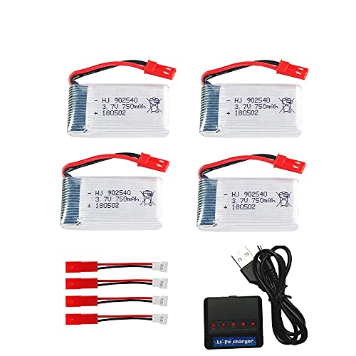 YUNIQUE GREEN-CLEAN-POWER - Set von 4 Wiederaufladbaren LiPo-Batterien 3.7V 750mAh für MJX X300C X400 X800 RC Drohnen Quadrokopter | Beinhaltet Ladegerät | 45x24x8 mm - 16 gr | Silber YUNIQUE GREEN-CLEAN-POWER - Set von 4 Wiederaufladbaren LiPo-Batterien 3.7V 750mAh für MJX X300C X400 X800 RC Drohnen Quadrokopter | Beinhaltet Ladegerät | 45x24x8 mm - 16 gr | Silber von YUNIQUE GREEN-CLEAN-POWER