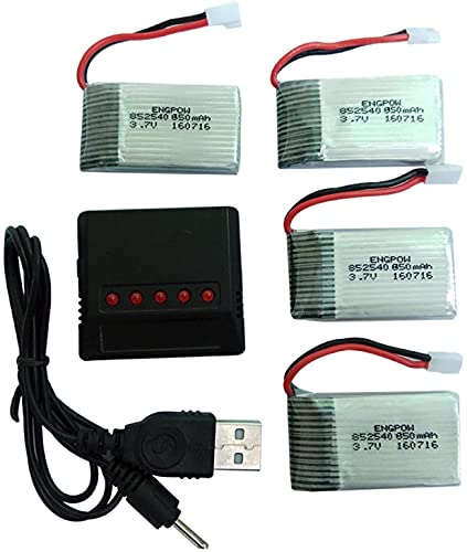 YUNIQUE GREEN-CLEAN-POWER - Set von 4 Wiederaufladbaren LiPo-Batterien 850mAh 3.7V für RC-Drohnen | Kompatibel mit Syma X5SC X5SW, WLtoys K989 | Umweltfreundlich, Silber von YUNIQUE GREEN-CLEAN-POWER