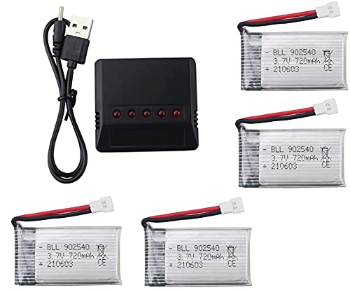 YUNIQUE GREEN-CLEAN-POWER - Set von 4 Wiederaufladbaren Lipo-Batterien 720mAh 3.7V für Drohnen | Kompatibel mit Syma X5, Cheerson CX-30W, Skytech M68, Wltoys F949 | Ladegerät Inklusive, Silber YUNIQUE GREEN-CLEAN-POWER - Set von 4 Wiederaufladbaren Lipo-Batterien 720mAh 3.7V für Drohnen | Kompatibel mit Syma X5, Cheerson CX-30W, Skytech M68, Wltoys F949 | Ladegerät Inklusive, Silber von YUNIQUE GREEN-CLEAN-POWER