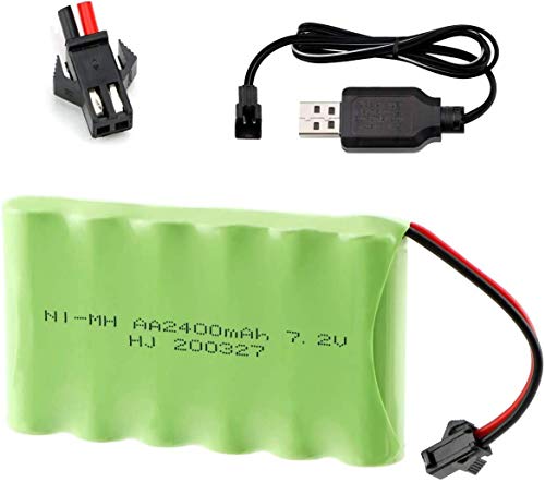 YUNIQUE GREEN-CLEAN-POWER - Wiederaufladbare Batterie 7.2V 2400mAh NI-MH AA für RC Fahrzeuge | Mit SM-2P 2Pin Stecker, USB-Kabel | Für RC Auto, Drone Radiofly Space Kondor | 87 x 51 x 15mm - 160 Gr von YUNIQUE GREEN-CLEAN-POWER