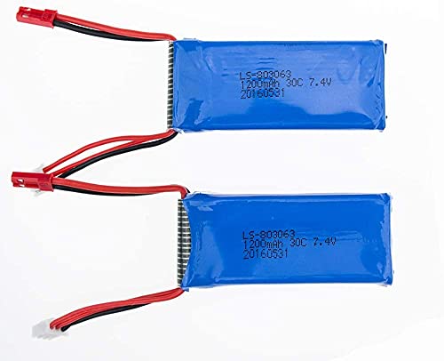 YUNIQUE GREEN-CLEAN-POWER - Wiederaufladbare Lipo-Batterien 7.4V 1200mAh für Drohnen | Kompatibel mit MJX X101, Yizhan X6 Tarantula, JJRC H16 | 2er-Pack, 69 x 30 x 18 mm - 55 gr, Blau von YUNIQUE GREEN-CLEAN-POWER