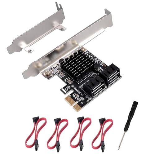 PCIE 1X SATA Karte 4 Ports, mit 4 SATA Kabel und Low Profile Halterung, PCIE zu SATA 3.0 6 Gbps Controller, PCIE zu SATA Erweiterungskarte, SATA Controller, SATA PCIE Karte，Marvell 88SE9215 Chipsatz von YUNKOZAND