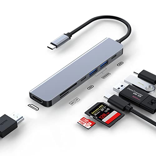 USB C Hub 7-in-1, Type-C Hub auf HDMI 4K@30Hz USB 3.0/2.0 Port und USB-C Port, PD100W Ladeanschluss, SD/TF Kartenleser, kompatibel mit USB C Laptop und Anderen Typ-C Geräten von YUNKOZAND
