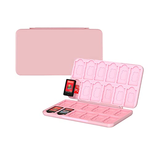 YUNKOZAND Switch Game Card Case Kompatibel mit Switch/OLED/Lite,Portable Switch Game Halter mit 24 Spiele Cartridge Slot&48 SD Card Storage, Reisezubehör Switch Game Case (Rosa) von YUNKOZAND