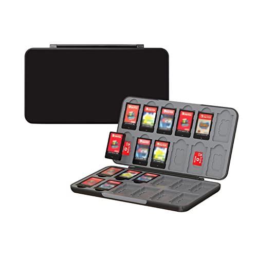 YUNKOZAND Switch Game Card Case Kompatibel mit Switch/OLED/Lite,Portable Switch Game Halter mit 24 Spiele Cartridge Slot&48 SD Card Storage, Reisezubehör Switch Game Case (schwarz) von YUNKOZAND
