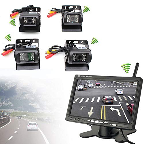 4 Stück 120° Rückfahrkamera YUNRUX Rückfahrkamera Nachtsicht Kabellos Video Rückfahrkamera +7" LCD Monitor Rückansicht für Auto Bus LKW mit Fernbedienung von YUNRUX