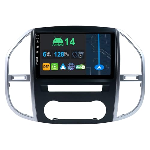 YUNTX 10.1" Android 14 Autoradio mit Navi Für Mercedes Benz Vito 3 W447 | Octa Core | 6GB 128GB | Eingebaut 4G LTE | CarPlay&Android Auto | DSP | DAB | HDMI | Dual Band WiFi | Bluetooth von YUNTX