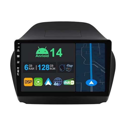 YUNTX 10.1 Zoll Android 14 Autoradio mit Navi Für Hyundai Tucson IX35 2010-2015 | Octa Core | 6GB 128GB | Eingebaut 4G LTE | CarPlay & Android Auto | DSP | DAB | QLED 1280 * 720 IPS Bildschirm von YUNTX