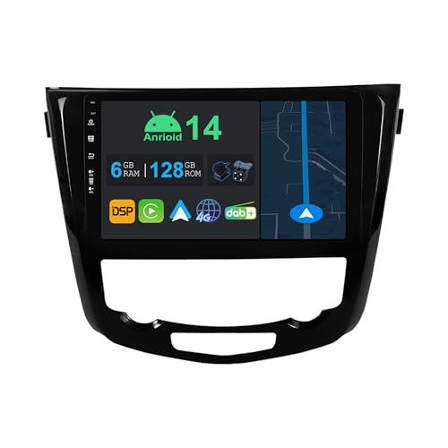YUNTX 10.1 Zoll Android 14 Autoradio mit Navi Für Nissan X-Trail Qashqai j11 Rouge 2014-2018 | Octa Core | 6GB 128GB | Eingebaut 4G LTE | CarPlay & Android Auto |DSP|DAB|HDMI 1280*720 IPS Bildschirm von YUNTX