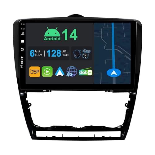 YUNTX 10.1 Zoll Android 14 Autoradio mit Navi Für Skoda Octavia II 2 1Z 2004-2013 | Octa Core | 6GB 128GB | Eingebaut 4G LTE | CarPlay&Android Auto | DSP | DAB | HDMI | Dual Band WiFi von YUNTX