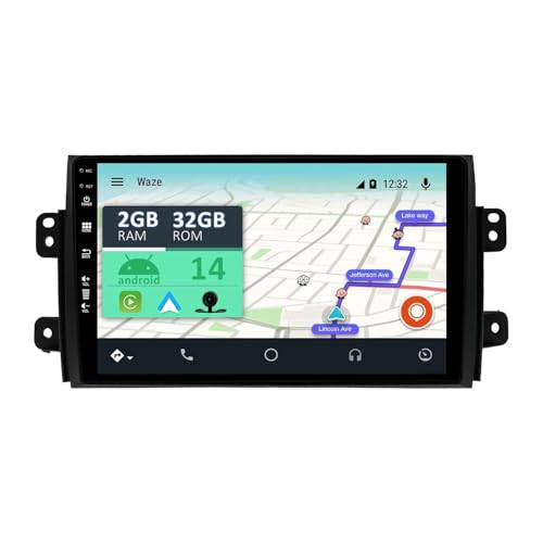 YUNTX [2GB+32GB] Android 14 Autoradio mit Navi für Suzuki SX4 / FIAT Sedici (2005-2016)-9 Zoll Touchscreen-Kostenlose Kamera-DAB/GPS/Lenkradsteuerung/MirrorLink/Bluetooth 5.0/WiFi/USB/4G/CarPlay von YUNTX