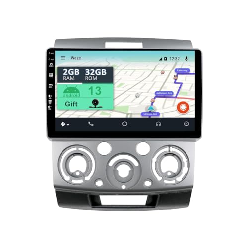 YUNTX [2GB+32GB] Android 13 Autoradio mit Navi für Ford Ranger/Mazda BT50 (2006-2011)-9 Zoll Touchscreen-Kostenlose Kamera-DAB/GPS/Lenkradsteuerung/MirrorLink/Bluetooth 5.0/WiFi/USB/4G/CarPlay von YUNTX