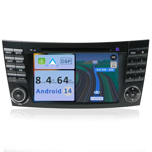 YUNTX [4GB+64GB] Android 14 Autoradio für Benz W211 E-Class/CLS Class W219-[Integriertes CarPlay/Android Auto/DSP/GPS]-IPS Touch Screen-CAM+MIC-DAB/Mirror Link/Bluetooth 5.0/AHD/360 Kamera/WiFi/USB/4G von YUNTX