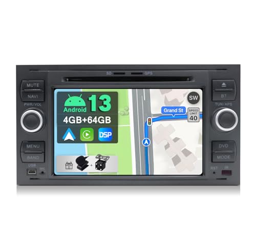 YUNTX [4GB+64GB] Android 12 Autoradio für Ford Fiesta/Kuga/Transit/Focus-2 Din-[Integriertes Wireless CarPlay/Android Auto/DSP/GPS]-IPS+Kamera+MIC-DAB/Lenkradsteuerung/360 Kamera/MirrorLink/WiFi/USB von YUNTX
