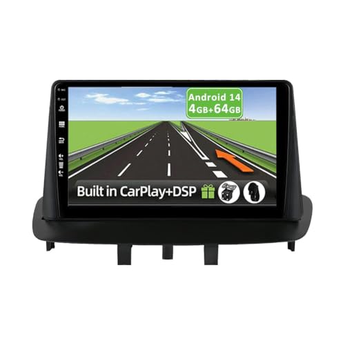 YUNTX [4GB+64GB] Android 14 Autoradio für Renault Megane 3 (2009-2014)-2 Din-[Integriertes Wireless CarPlay/Android Auto/DSP/GPS]-Kamera+MIC-DAB/IPS/Lenkradsteuerung/MirrorLink/WiFi/USB/4G/360 Kamera von YUNTX