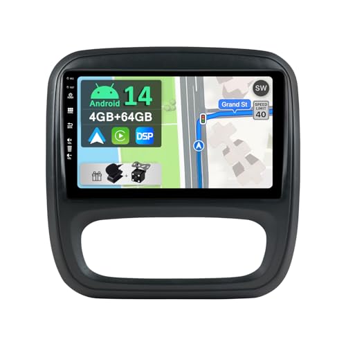 YUNTX [4GB+64GB] Android 14 Autoradio für Renault Trafic/Opel Vivaro -2 Din-[Integriertes Wireless CarPlay/Android Auto/DSP/GPS]-Kamera+MIC-DAB/IPS/Lenkradsteuerung/360 Kamera/MirrorLink/WiFi/USB/4G von YUNTX
