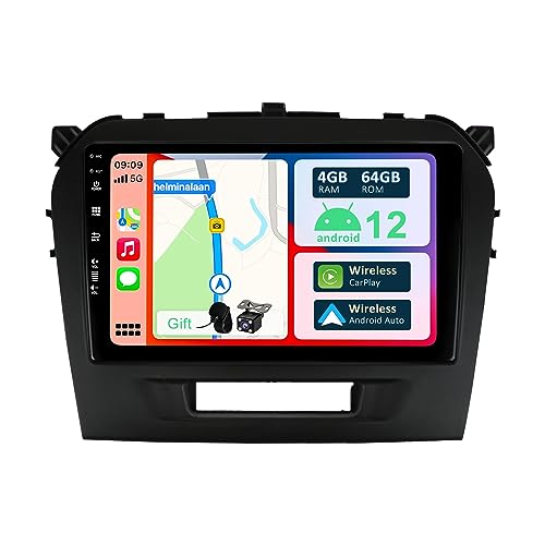 YUNTX [4GB+64GB] Android 12 Autoradio für Suzuki Vitara (2014-2020)-[Integriertes CarPlay/Android Auto/DSP/GPS]-9”IPS-Kamera+MIC-DAB/Lenkradsteuerung/Mirror Link/Bluetooth 5.0/360 Kamera/WiFi/USB/4G von YUNTX
