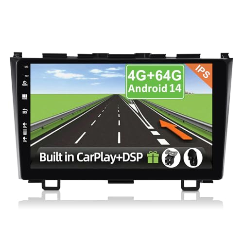 YUNTX [4GB+64GB] Android 14 Autoradio für Honda CRV(2007-2011)-[Integriertes CarPlay/Android Auto/DSP/GPS]-9” IPS Touch Screen-CAM+MIC-DAB/Mirror Link/Bluetooth 5.0/AHD/360 Kamera/WiFi/USB/4G von YUNTX