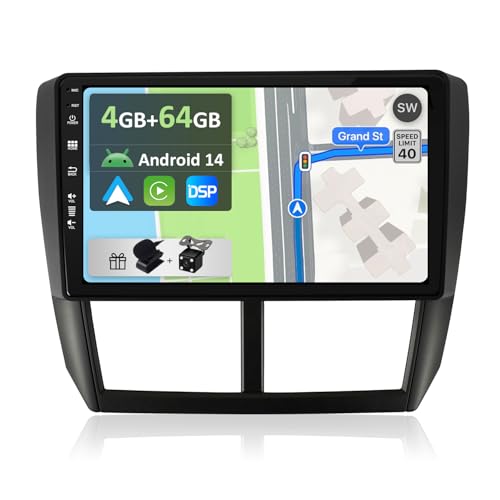 YUNTX [4GB+64GB] Android 14 Autoradio für Subaru Forester/Impreza 2007-2012-[Integriertes CarPlay/Android Auto/DSP/GPS]-9” IPS 2.5D-Kamera+MIC-DAB/Lenkradsteuerung/Mirror Link/Bluetooth 5.0/360 Kamera von YUNTX