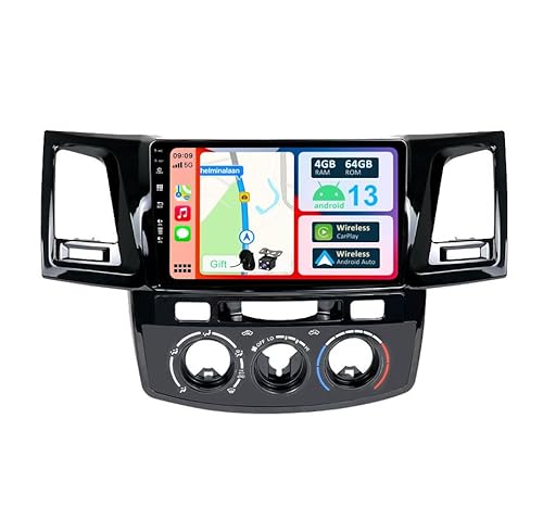 YUNTX [4GB+64GB] Android 13 Autoradio für Toyota Fortuner Hilux 2005-2007-2 Din-[Integriertes Wireless CarPlay/Android Auto/DSP/GPS]-IPS 9”-Kostenlose kamera+MIC-DAB/Lenkradsteuerung/MirrorLink/BT 5.0 von YUNTX