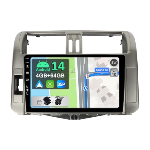 YUNTX [4GB+64GB] Android 14 Autoradio für Toyota Prado 150 Series Landcruiser (2010-2013)-[Integriertes CarPlay/Android Auto/DSP/GPS]-9”IPS 2.5D-Kamera+MIC-DAB/Lenkradsteuerung/Mirror Link von YUNTX