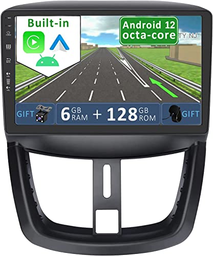 YUNTX [6GB+128GB] Android 12 Autoradio für Peugeot 207(2006-2015)-2 Din-[Integriertes Wireless CarPlay/Android Auto/DSP/GPS]-Kamera+MIC-DAB/IPS/Lenkradsteuerung/MirrorLink/WiFi/USB/4G/360 Kamera von YUNTX
