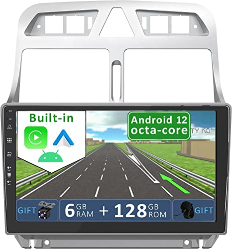 YUNTX [6GB+128GB] Android 12 Autoradio für Peugeot 307 SW CC (2002-2013)-2 Din-[Integriertes Wireless CarPlay/Android Auto/DSP/GPS]-Kamera+MIC-DAB/IPS/Lenkradsteuerung/MirrorLink/WiFi/USB/360 Kamera von YUNTX