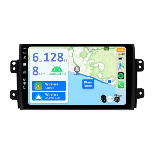 YUNTX [6GB+128GB] Android 12 Autoradio für Suzuki SX4 2006-2016/Fiat Sedici 2005-2014-[Integriertes CarPlay/Android Auto/DSP/GPS]-9”IPS 2.5D-Kamera+MIC-DAB/Mirror Link/Bluetooth 5.0/360 Kamera von YUNTX