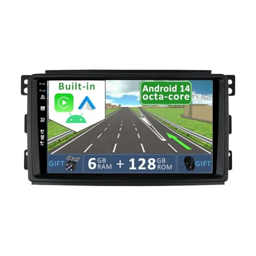 YUNTX [6GB+128GB] Android 14 Autoradio für Benz Smart fortwo 451 (2005-2010)-[Integriertes CarPlay/Android Auto/DSP/GPS]-9” IPS Touch Screen-CAM+MIC-DAB/Mirror Link/Bluetooth 5.0/AHD/360 Kamera/WiFi von YUNTX