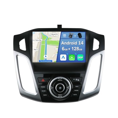 YUNTX [6GB+128GB] Android 14 Autoradio für Ford Focus 2012-2017-2 Din-[Integriertes Wireless CarPlay/Android Auto/DSP/GPS]-9” IPS 2.5D-Kamera+MIC-DAB/Lenkradsteuerung/360 Kamera/BT 5.0/MirrorLink von YUNTX