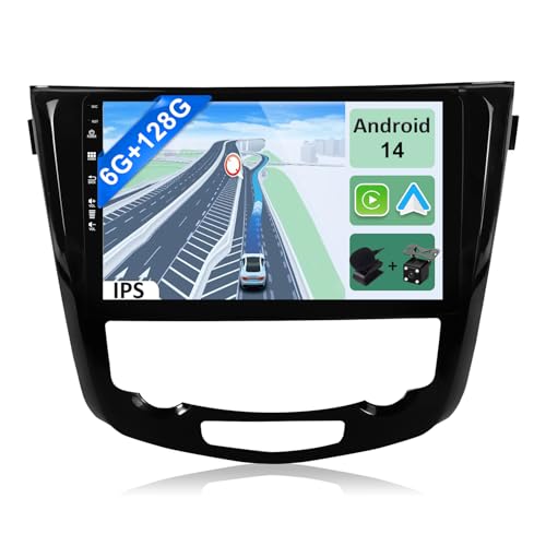 YUNTX [6GB+128GB] Android 14 Autoradio für Nissan X-Trail Qashqai j11 Rouge (2014-2018)-[Integriertes CarPlay/Android Auto/DSP/GPS]-10.1”IPS 2.5D-Kamera+MIC-DAB/Lenkradsteuerung/Mirror Link von YUNTX