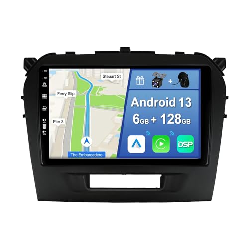 YUNTX [6GB+128GB] Android 13 Autoradio für Suzuki Vitara (2014-2020)-[Integriertes CarPlay/Android Auto/DSP/GPS]-9” IPS Touch Screen-CAM+MIC-DAB/Mirror Link/Bluetooth 5.0/AHD/360 Kamera/WiFi/USB/4G von YUNTX