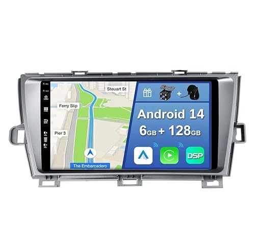 YUNTX [6GB+128GB] Android 14 Autoradio für Toyota Prius 2009-2015-[Integriertes CarPlay/Android Auto/DSP/GPS]-9” IPS 2.5D-Kamera+MIC-DAB/Lenkradsteuerung/Mirror Link/Bluetooth 5.0/360 Kamera/2 Din von YUNTX