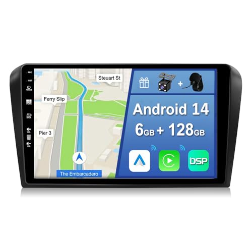 YUNTX [6GB+128GB] Android 14 2 Din Autoradio für Mazda 3(2004-2012)-[Integriertes Wireless CarPlay/Android Auto/DSP/GPS]-Rückfahrkamera+MIC-DAB/IPS/Lenkradsteuerung/MirrorLink/WiFi/USB/4G/360 Kamera von YUNTX