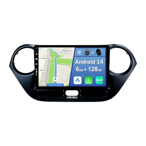 YUNTX [6GB+128GB] Android 14 Autoradio für Hyundai i10 2014-2019-[Integriertes CarPlay/Android Auto/DSP/GPS]-9 Zoll IPS Screen-DAB/Mirror Link/Bluetooth 5.0/360 Kamera von YUNTX