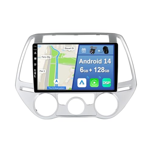 YUNTX [6GB+128GB] Android 14 Autoradio für Hyundai i20 (2012-2014)-[Integriertes CarPlay/Android Auto/DSP/GPS]-9-Zoll-IPS-Bildschirm-DAB/Mirror Link/Bluetooth 5.0/360 Kamera/Lenkradsteuerung von YUNTX