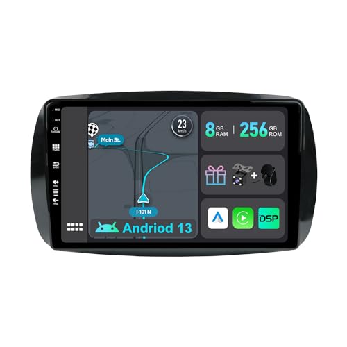 YUNTX [8GB+256GB] Android 13 Autoradio für Benz Smart 453 Fortwo (2014-2020)-[Integriertes CarPlay/Android Auto/DSP/GPS]-9”IPS 2.5D-Kamera+MIC-DAB/Mirror Link/Bluetooth 5.0/360 Kamera/Lenkradsteuerung von YUNTX