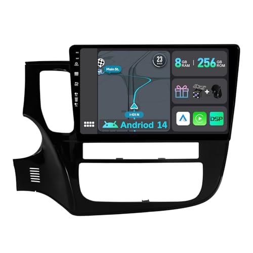 YUNTX [8GB+256GB] Android 14 Autoradio für Mitsubishi Outlander (2012-2018)-[Integriertes CarPlay/Android Auto/DSP/GPS]-10.1” IPS 2.5D-Kamera+MIC-DAB/Mirror Link/Bluetooth 5.0/360 Kamera von YUNTX